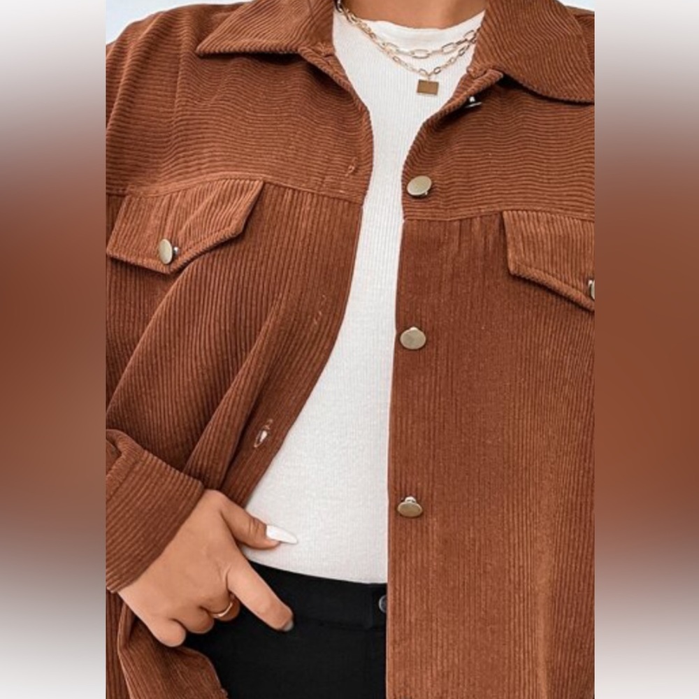 SHEIN Plus Flap Detail Corduroy Jacket